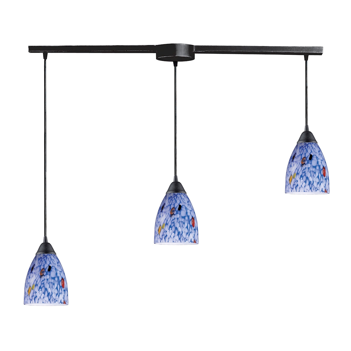 Classico 3-Light Linear Pendant Fixture in Dark Rust with Starburst Blue Glass ELK Lighting | Pendant Lamps | Modishstore