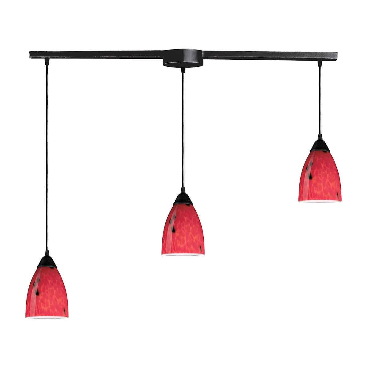 Classico 3-Light Linear Pendant Fixture in Dark Rust with Fire Red Glass ELK Lighting | Pendant Lamps | Modishstore