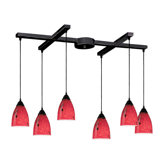 Classico 6-Light H-Bar Pendant Fixture in Dark Rust with Fire Red Glass ELK Lighting | Pendant Lamps | Modishstore