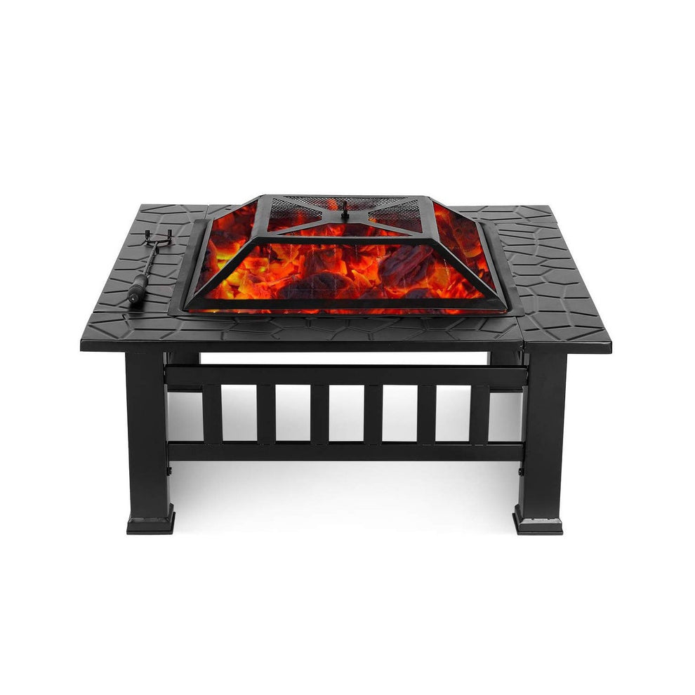32" Black Square Charcoal or Wood Burning Fire Pit with Cover By Homeroots | FIRE PITS | Modishstore - 2