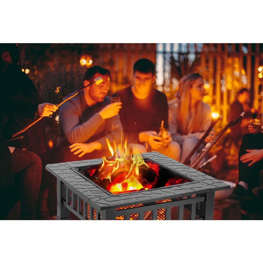 32" Black Square Charcoal or Wood Burning Fire Pit with Cover By Homeroots | FIRE PITS | Modishstore - 4