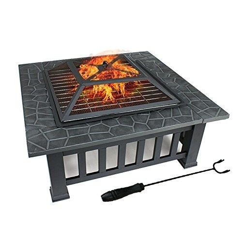 32" Gray Square Charcoal or Wood Burning Fire Pit with Cover By Homeroots | FIRE PITS | Modishstore