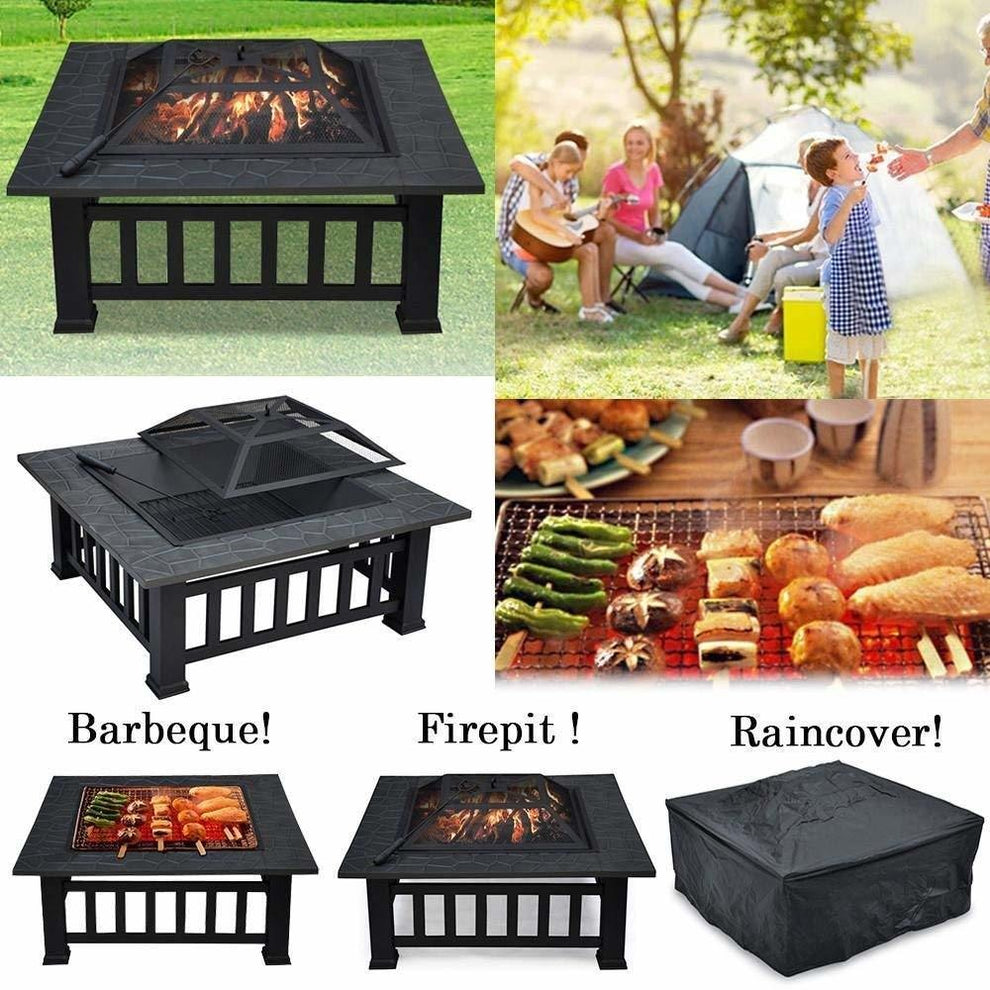 32" Gray Square Charcoal or Wood Burning Fire Pit with Cover By Homeroots | FIRE PITS | Modishstore - 4