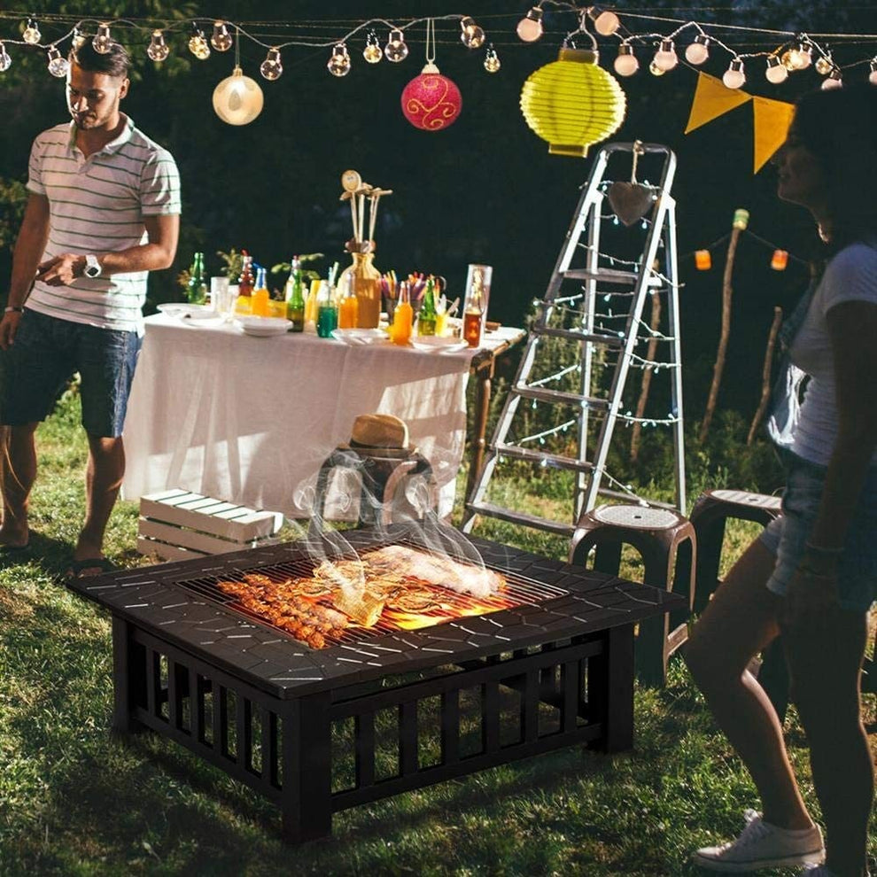 32" Gray Square Charcoal or Wood Burning Fire Pit with Cover By Homeroots | FIRE PITS | Modishstore - 5