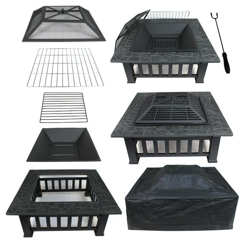 32" Gray Square Charcoal or Wood Burning Fire Pit with Cover By Homeroots | FIRE PITS | Modishstore - 6