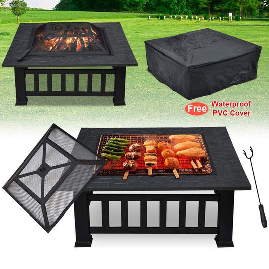 32" Gray Square Charcoal or Wood Burning Fire Pit with Cover By Homeroots | FIRE PITS | Modishstore - 7
