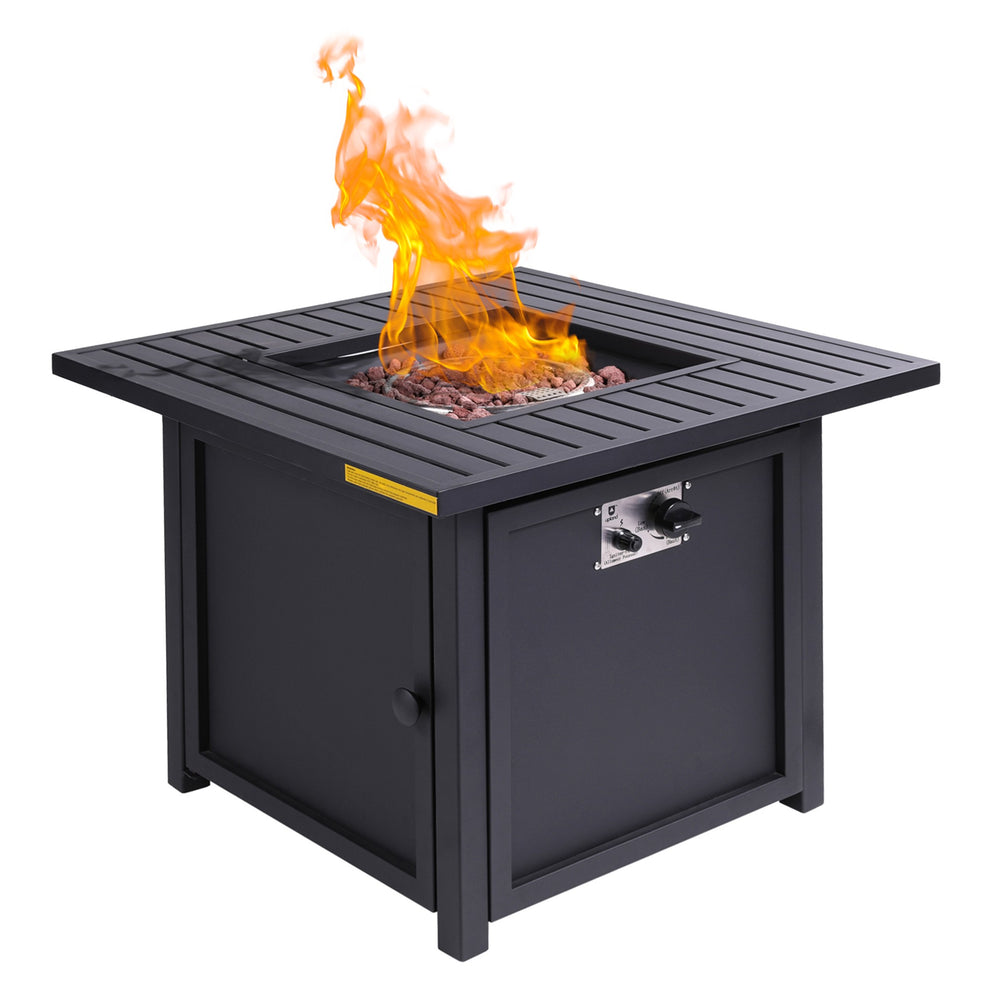 30" Black Square Slat Top Fire Pit Table with Lid By Homeroots | FIRE PITS | Modishstore - 2