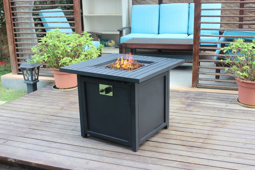 30" Black Square Slat Top Fire Pit Table with Lid By Homeroots | FIRE PITS | Modishstore