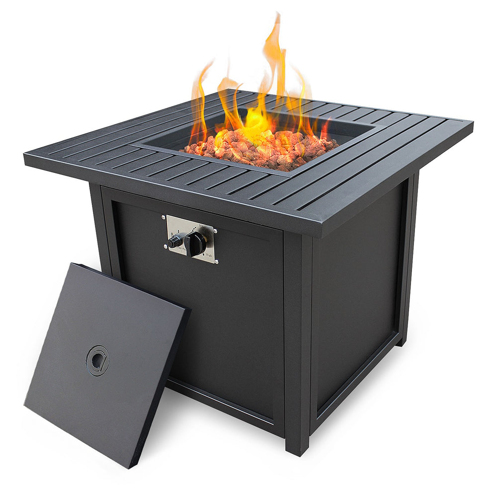 28" Black Square Propane Fire Pit with Lava Rocks and Cover By Homeroots | FIRE PITS | Modishstore - 2