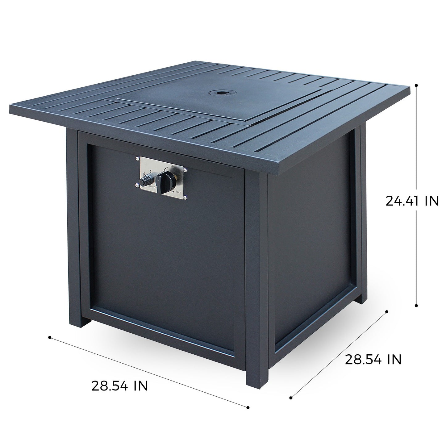 28" Black Square Propane Fire Pit with Lava Rocks and Cover By Homeroots | FIRE PITS | Modishstore - 6