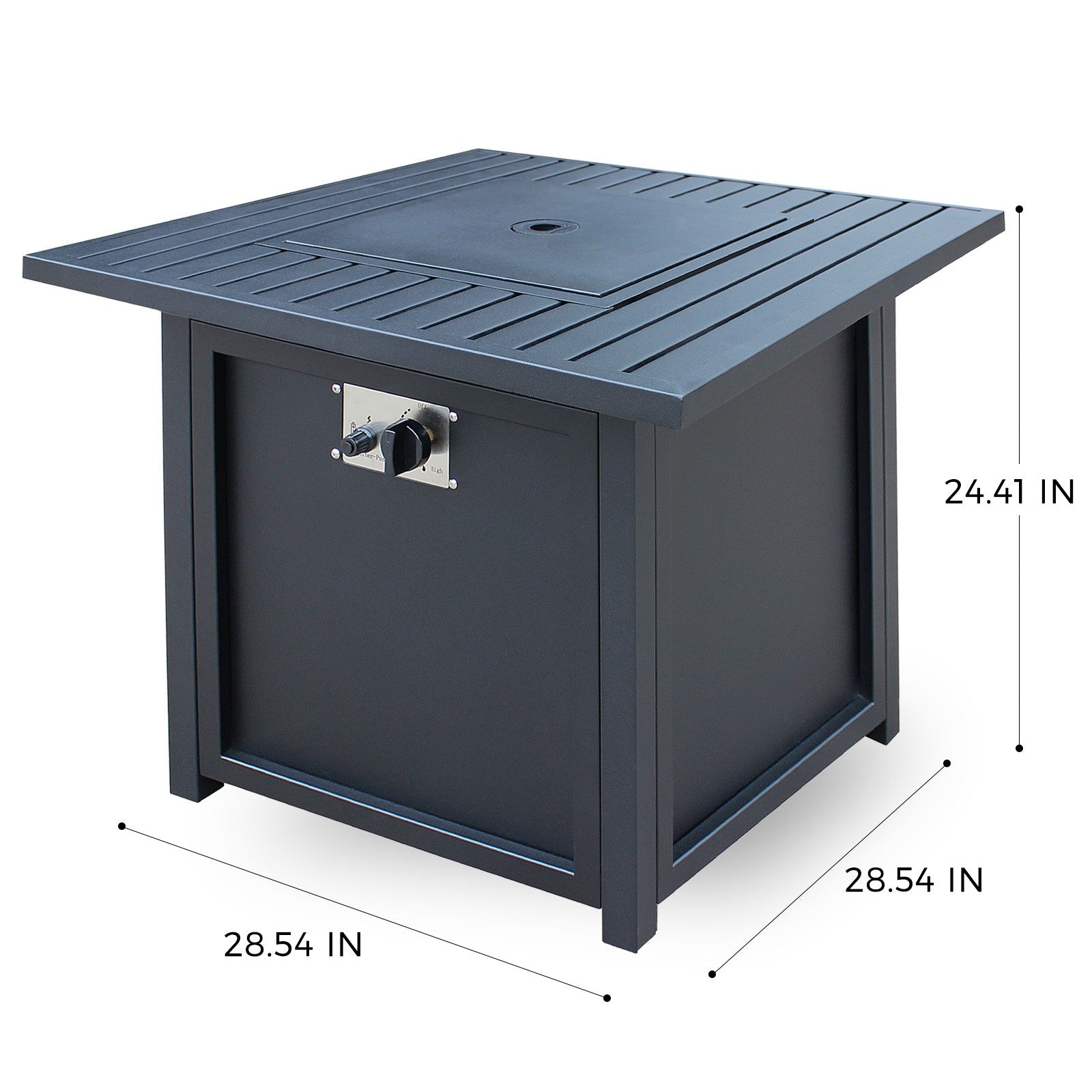 28" Black Square Propane Fire Pit with Lava Rocks and Cover By Homeroots | FIRE PITS | Modishstore - 6