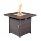 28" Brown Faux Rattan Design Square Propane Fire Pit with Glass Bead Rocks By Homeroots | FIRE PITS | Modishstore