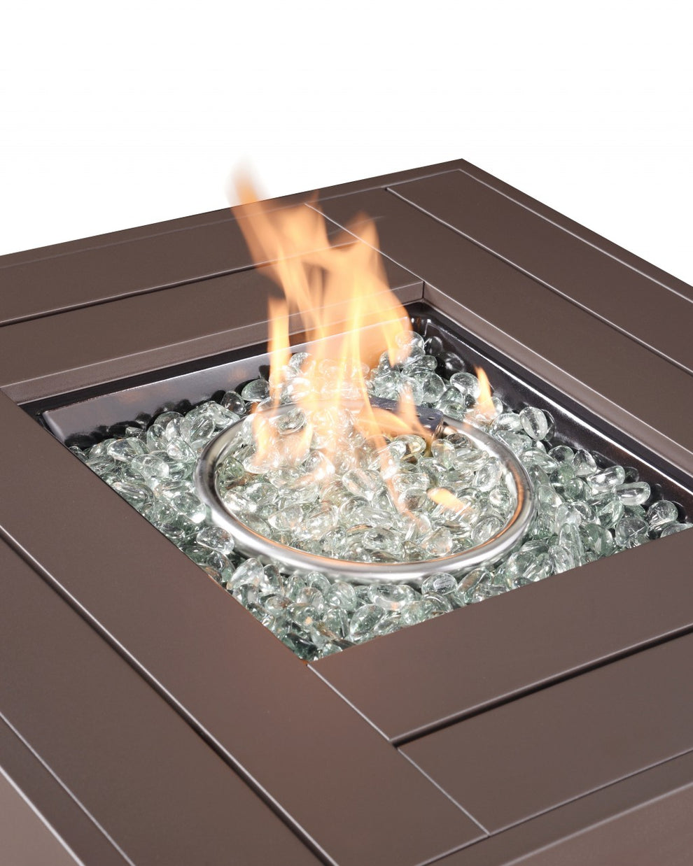28" Brown Faux Rattan Design Square Propane Fire Pit with Glass Bead Rocks By Homeroots | FIRE PITS | Modishstore - 3