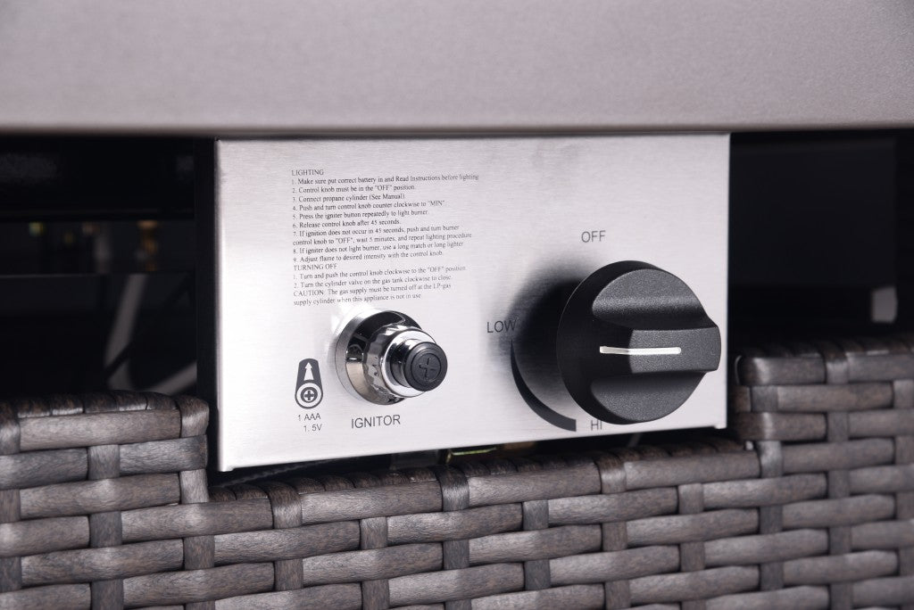 28" Brown Faux Rattan Design Square Propane Fire Pit with Glass Bead Rocks By Homeroots | FIRE PITS | Modishstore - 5