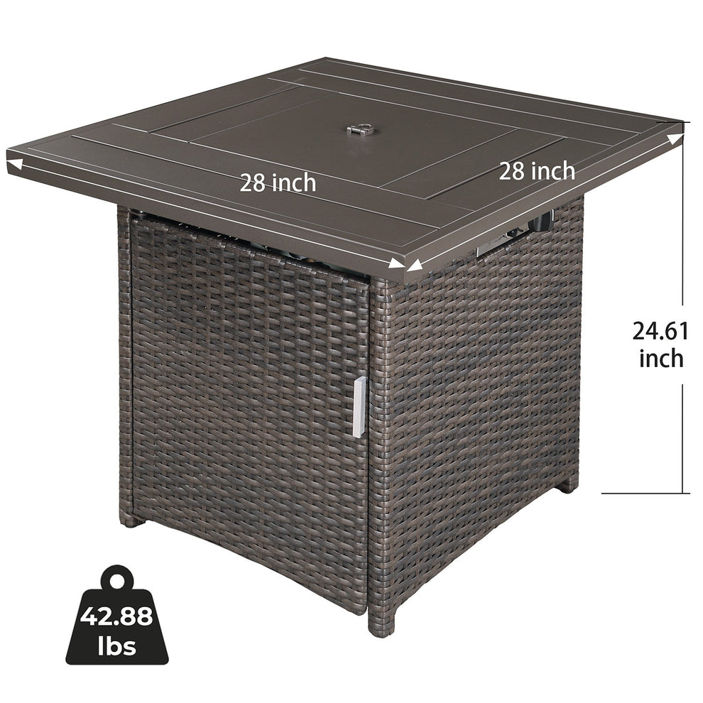 28" Brown Faux Rattan Design Square Propane Fire Pit with Glass Bead Rocks By Homeroots | FIRE PITS | Modishstore - 6