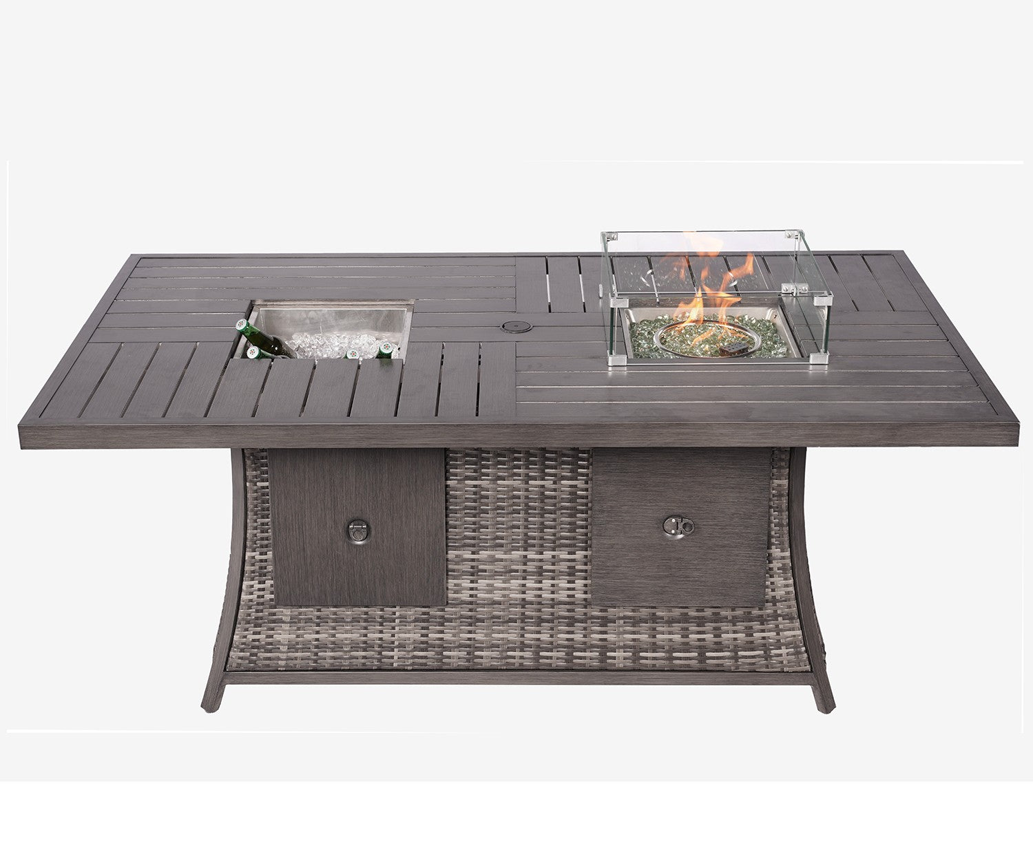 Gray Wicker Outdoor Gas Fire Pit Table with Ice Bucket By Homeroots | Outdoor Tables | Modishstore
