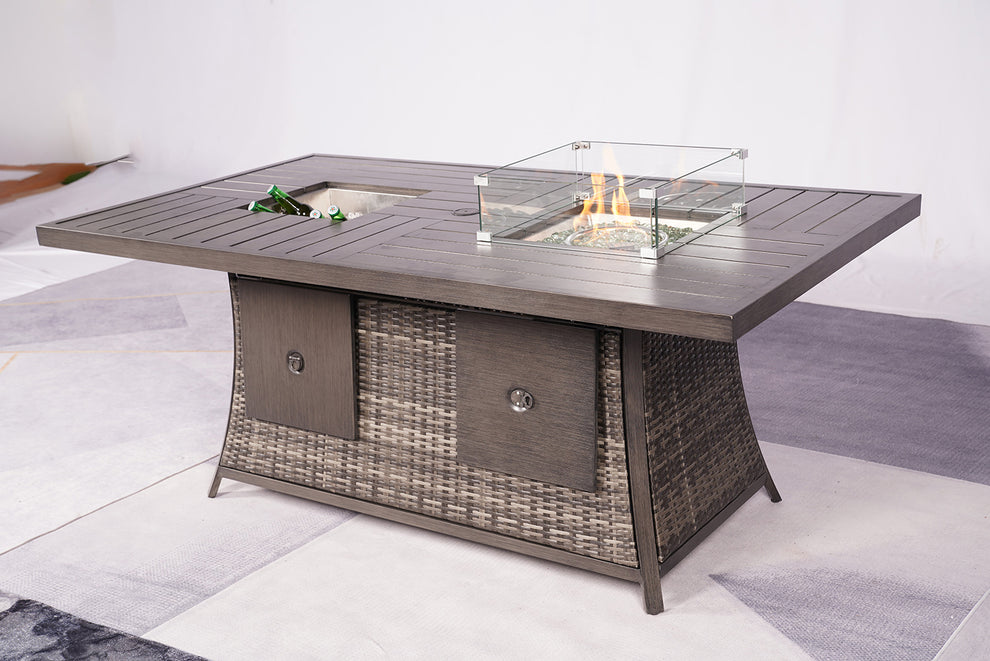 Gray Wicker Outdoor Gas Fire Pit Table with Ice Bucket By Homeroots | Outdoor Tables | Modishstore - 4