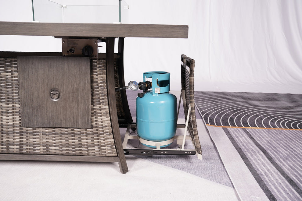 Gray Wicker Outdoor Gas Fire Pit Table with Ice Bucket By Homeroots | Outdoor Tables | Modishstore - 6