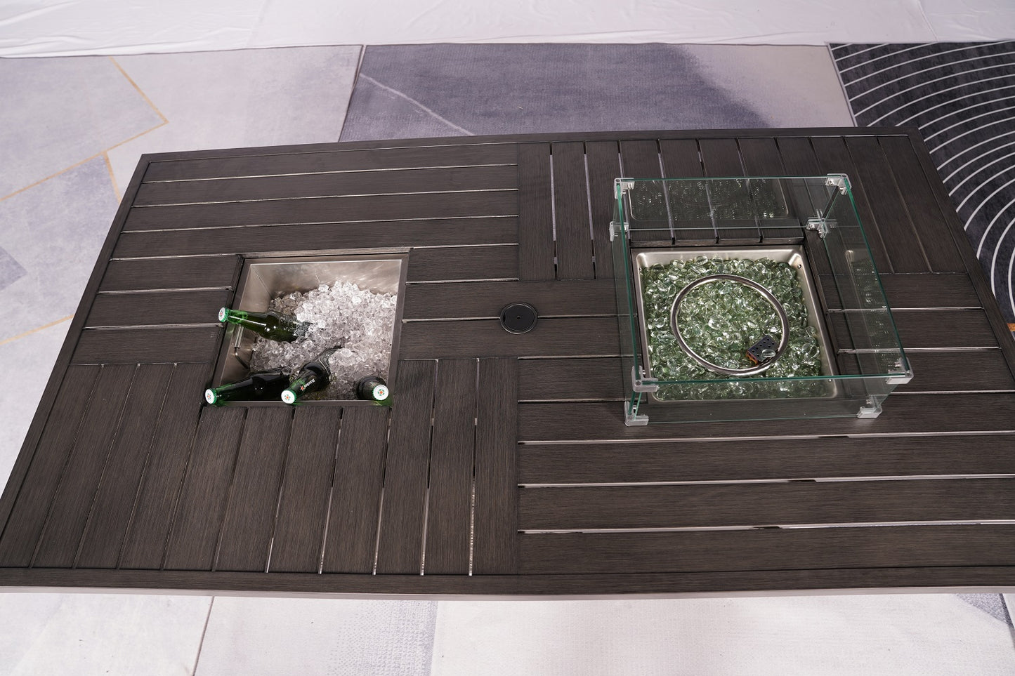 Gray Wicker Outdoor Gas Fire Pit Table with Ice Bucket By Homeroots | Outdoor Tables | Modishstore - 8