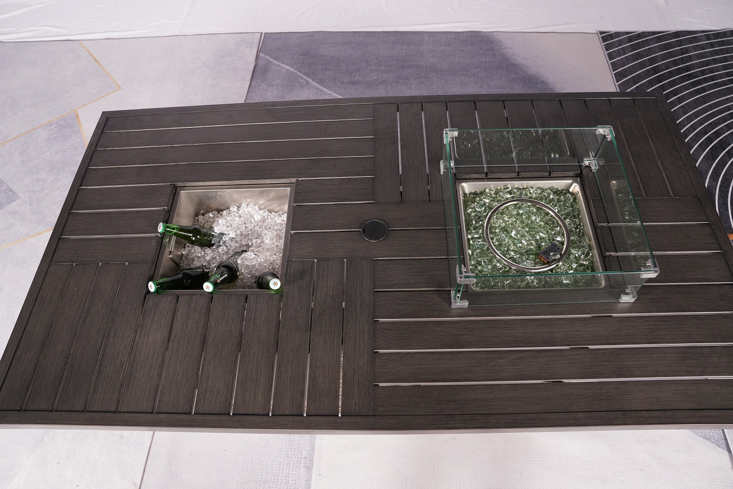 Gray Wicker Outdoor Gas Fire Pit Table with Ice Bucket By Homeroots | Outdoor Tables | Modishstore - 8