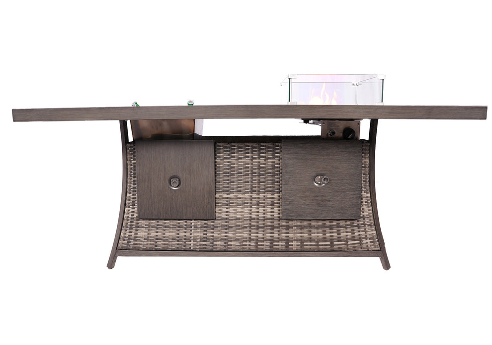 Gray Wicker Outdoor Gas Fire Pit Table with Ice Bucket By Homeroots | Outdoor Tables | Modishstore - 9