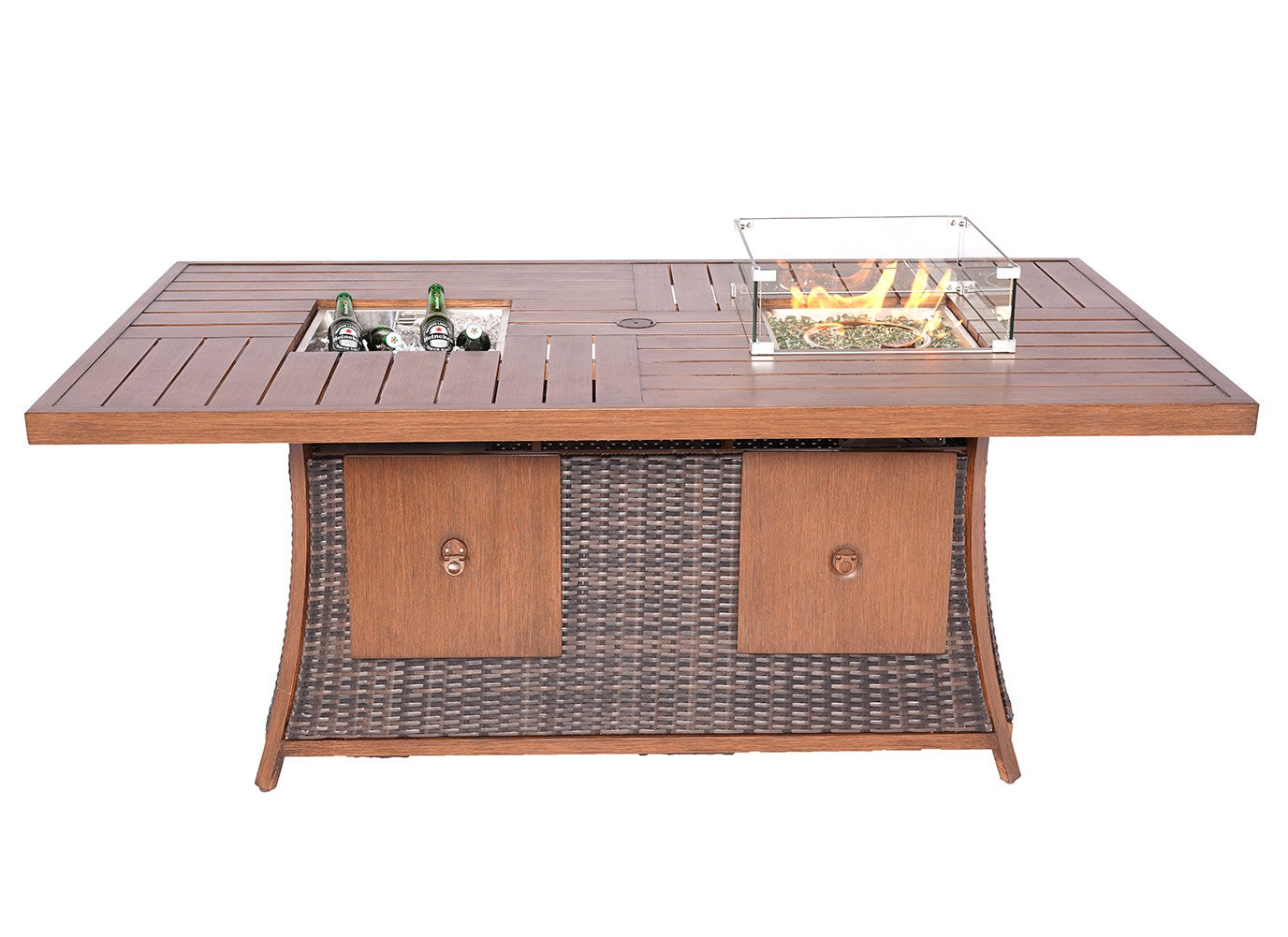Brown Wicker Outdoor Gas Fire Pit Table with Ice Bucket By Homeroots | Outdoor Tables | Modishstore