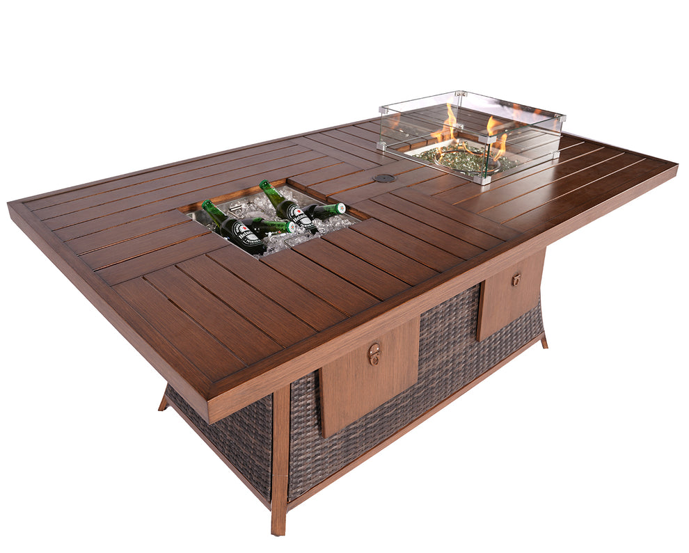 Brown Wicker Outdoor Gas Fire Pit Table with Ice Bucket By Homeroots | Outdoor Tables | Modishstore - 2