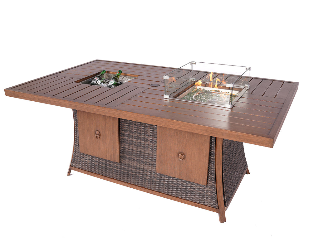 Brown Wicker Outdoor Gas Fire Pit Table with Ice Bucket By Homeroots | Outdoor Tables | Modishstore - 3