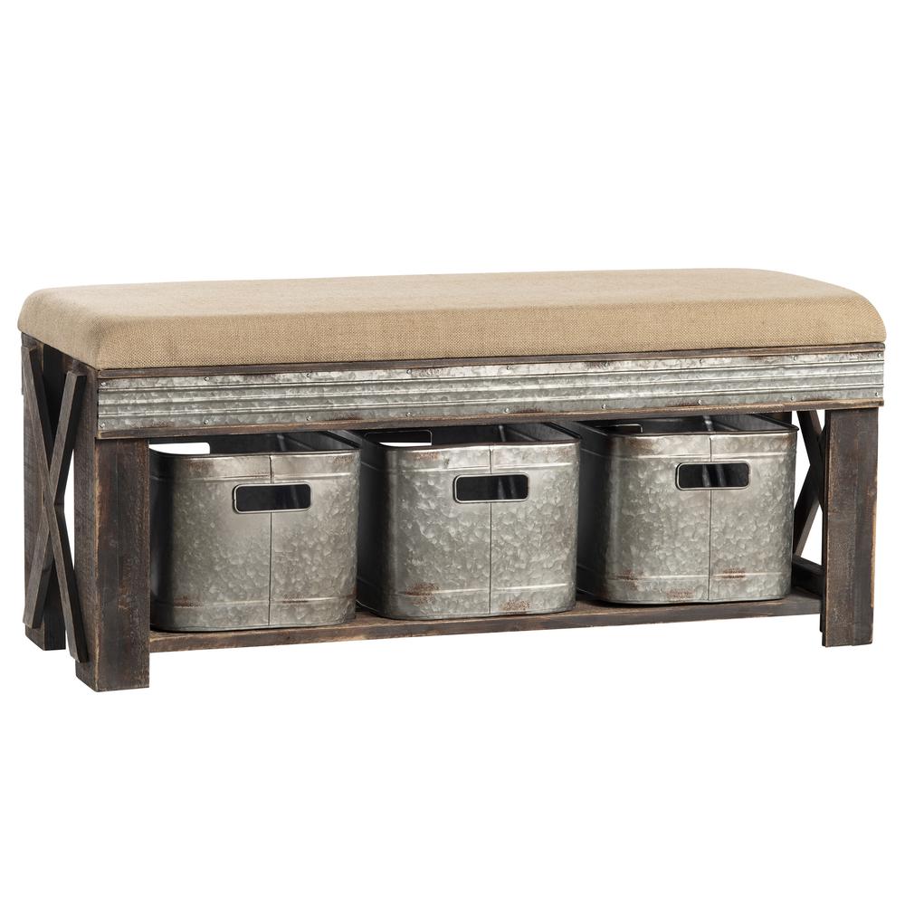 Crestview Collection Richmond Natural Wood and Galvanized 1-shelf Bench in Brown | Modishstore - 6