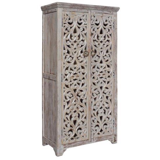 Crestview Collection Bengal Manor Mango Wood Hand Carved Open Design 2 Door Tall Cabinet | Modishstore