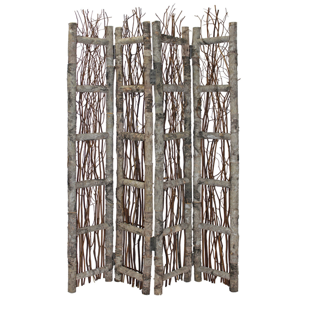 Earthy Birch And Twig Four Panel Room Divider Screen By Homeroots | Room Dividers | Modishstore - 2