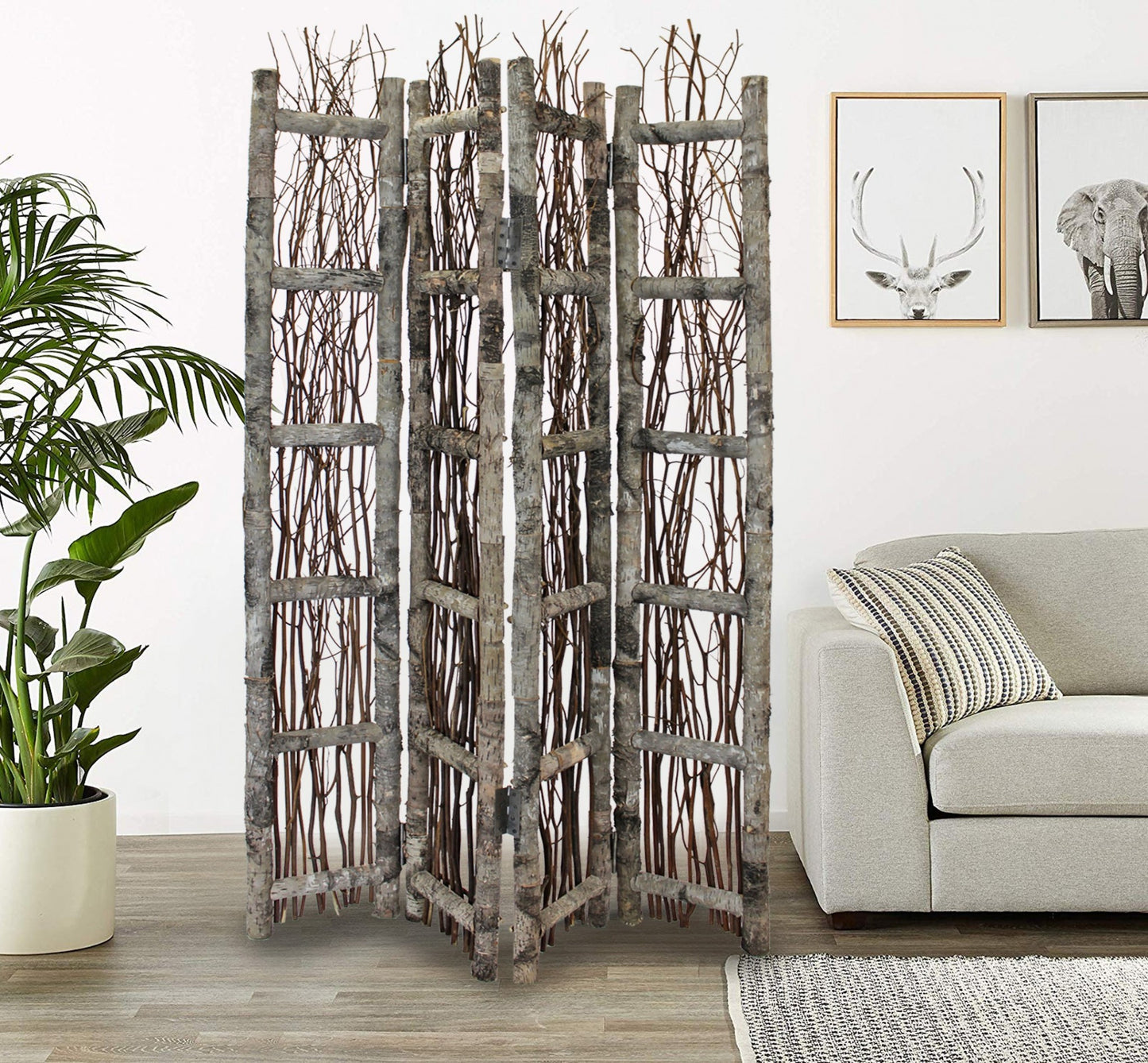 Earthy Birch And Twig Four Panel Room Divider Screen By Homeroots | Room Dividers | Modishstore - 3