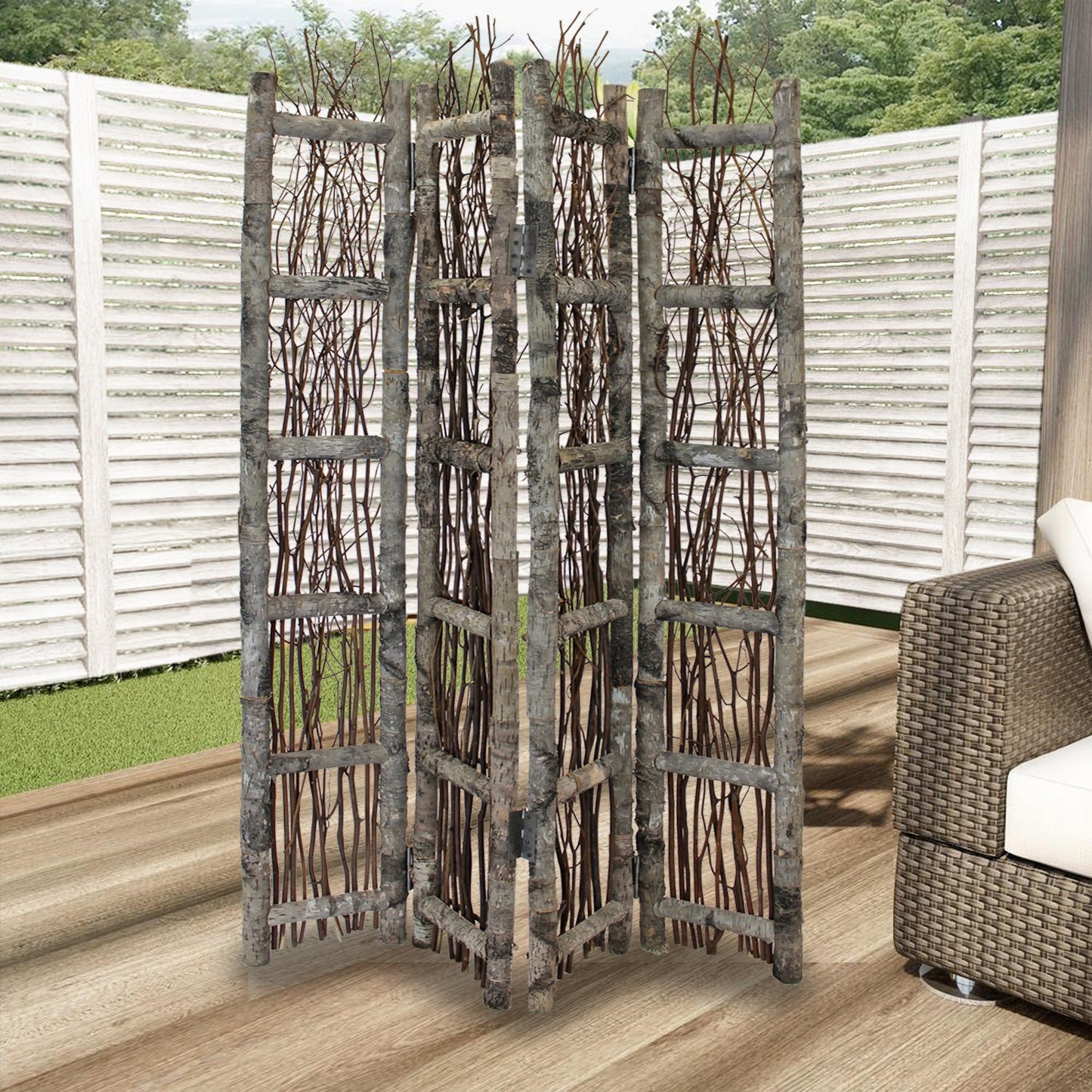 Earthy Birch And Twig Four Panel Room Divider Screen By Homeroots | Room Dividers | Modishstore - 4