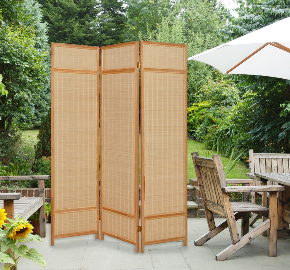 Natural Brown Bamboo Three Panel Room Divider Screen By Homeroots | Room Dividers | Modishstore - 3