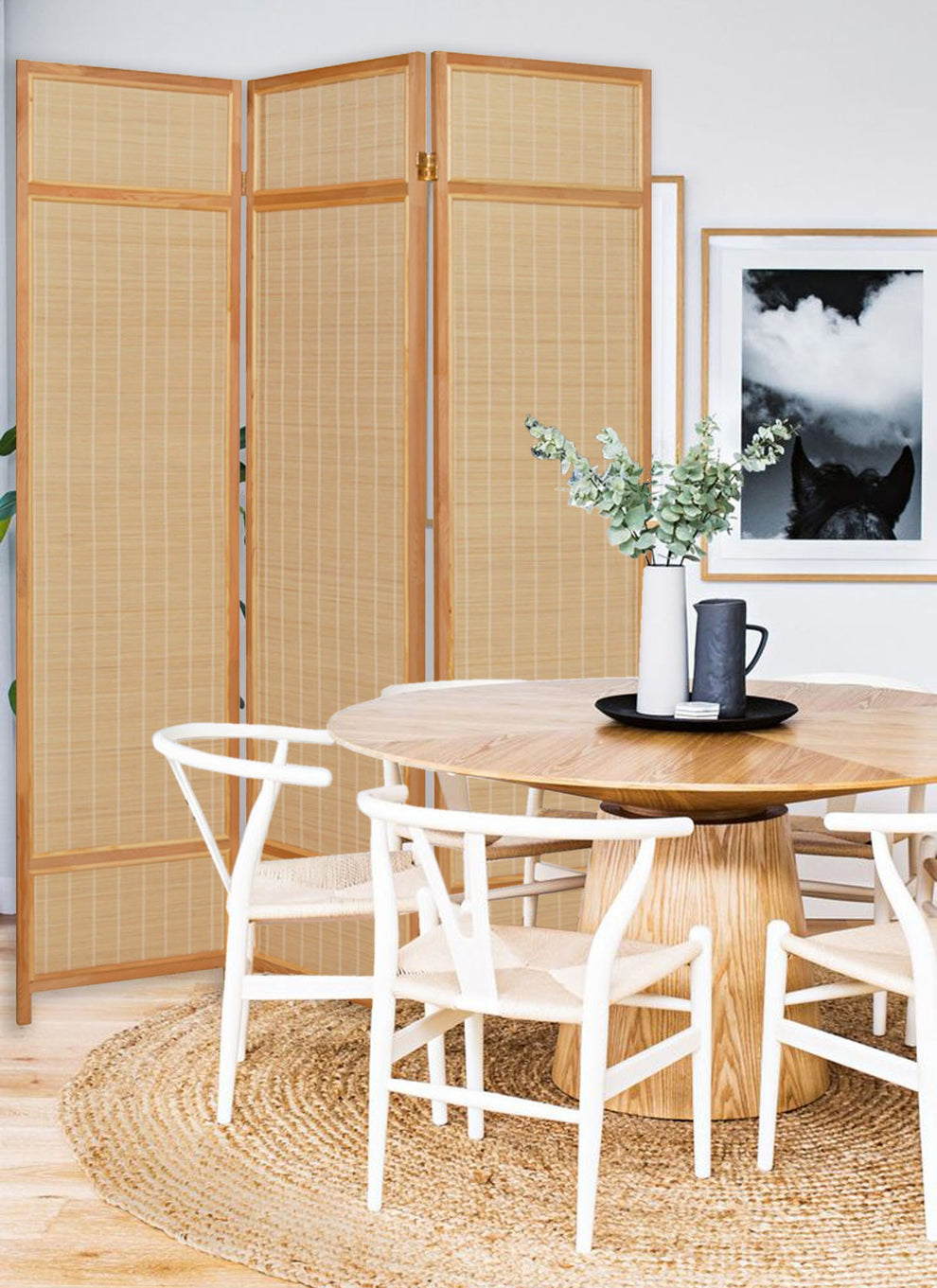 Natural Brown Bamboo Three Panel Room Divider Screen By Homeroots | Room Dividers | Modishstore - 4