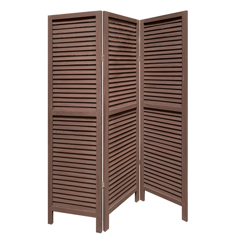 Stylish Three Panel Washed Brown Shutter Divider Screen By Homeroots | Room Dividers | Modishstore - 2