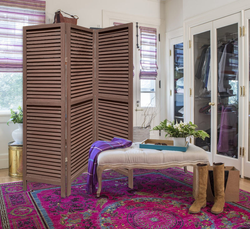 Stylish Three Panel Washed Brown Shutter Divider Screen By Homeroots | Room Dividers | Modishstore