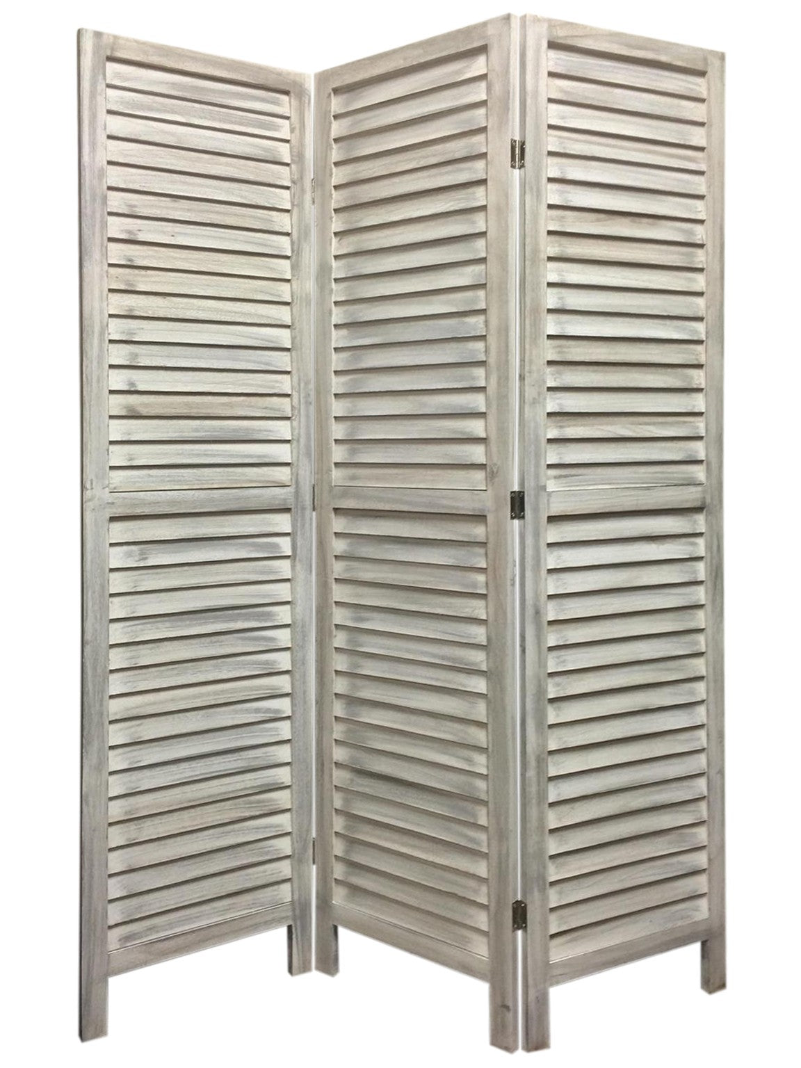 Stylish Three Panel Washed White Shutter Divider Screen By Homeroots | Room Dividers | Modishstore
