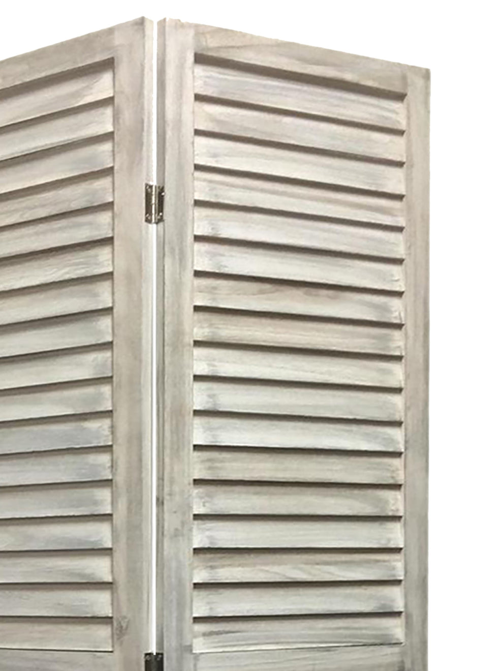 Stylish Three Panel Washed White Shutter Divider Screen By Homeroots | Room Dividers | Modishstore - 5