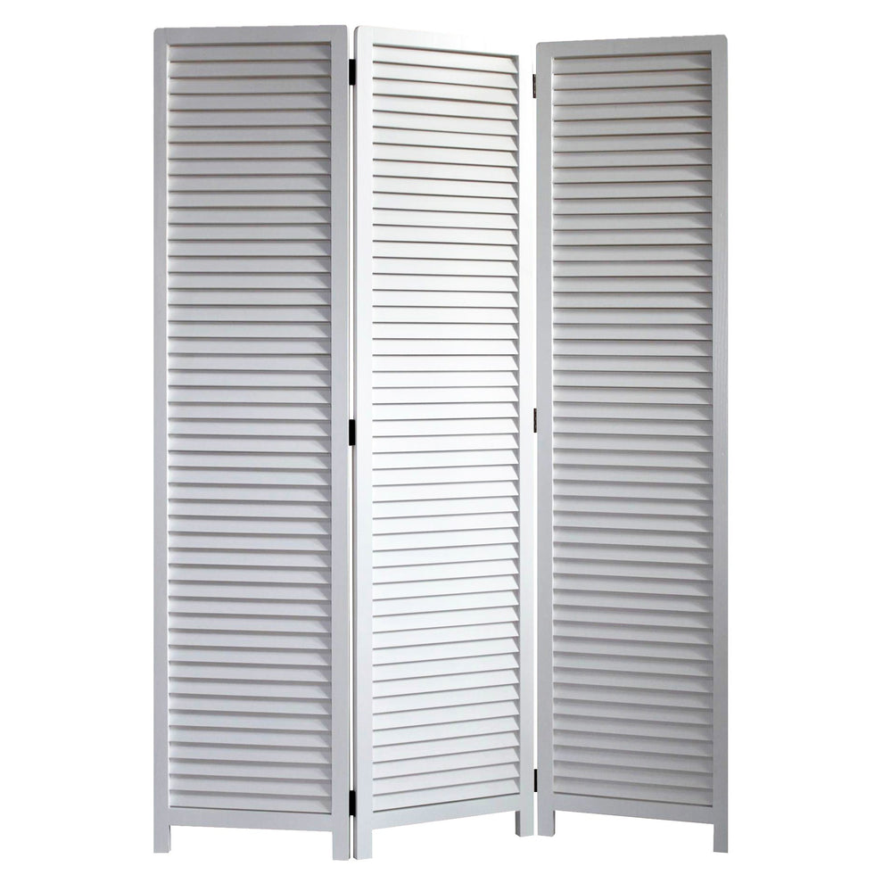 White Louvered Three Panel Room Divider Screen By Homeroots | Room Dividers | Modishstore - 2