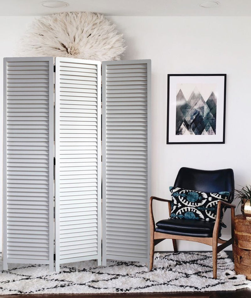 White Louvered Three Panel Room Divider Screen By Homeroots | Room Dividers | Modishstore