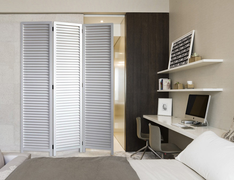 White Louvered Three Panel Room Divider Screen By Homeroots | Room Dividers | Modishstore - 3