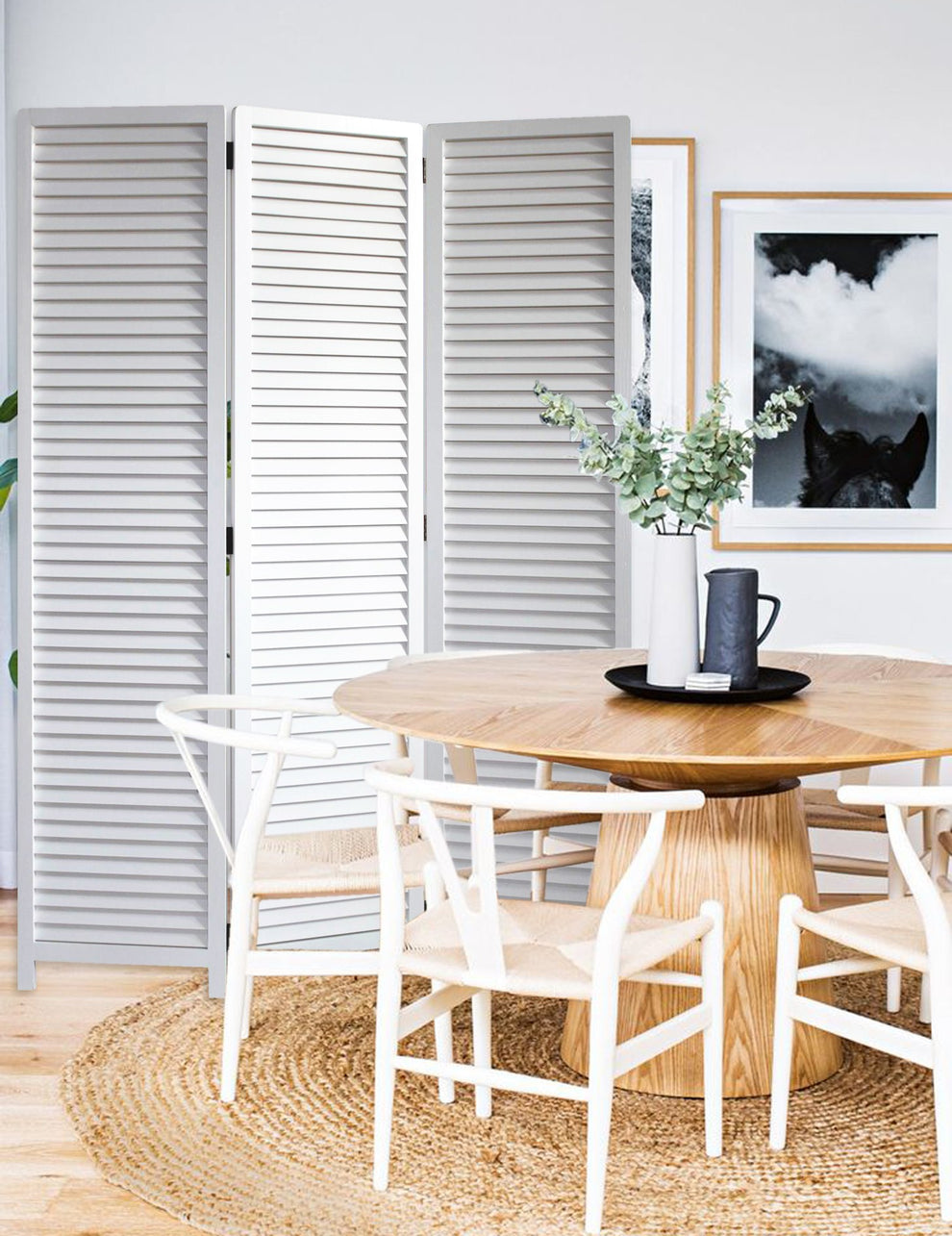 White Louvered Three Panel Room Divider Screen By Homeroots | Room Dividers | Modishstore - 4