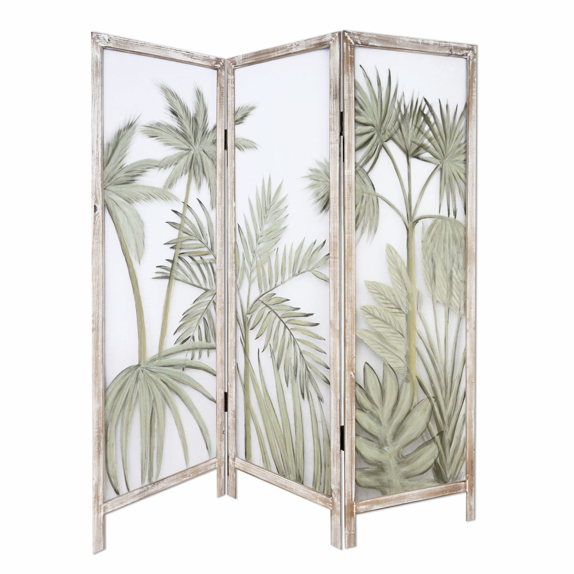 Earthy Opaque Palms Three Panel Room Divider Screen By Homeroots | Room Dividers | Modishstore - 2