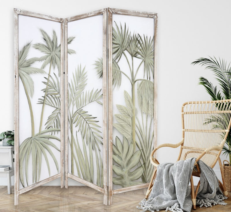Earthy Opaque Palms Three Panel Room Divider Screen By Homeroots | Room Dividers | Modishstore