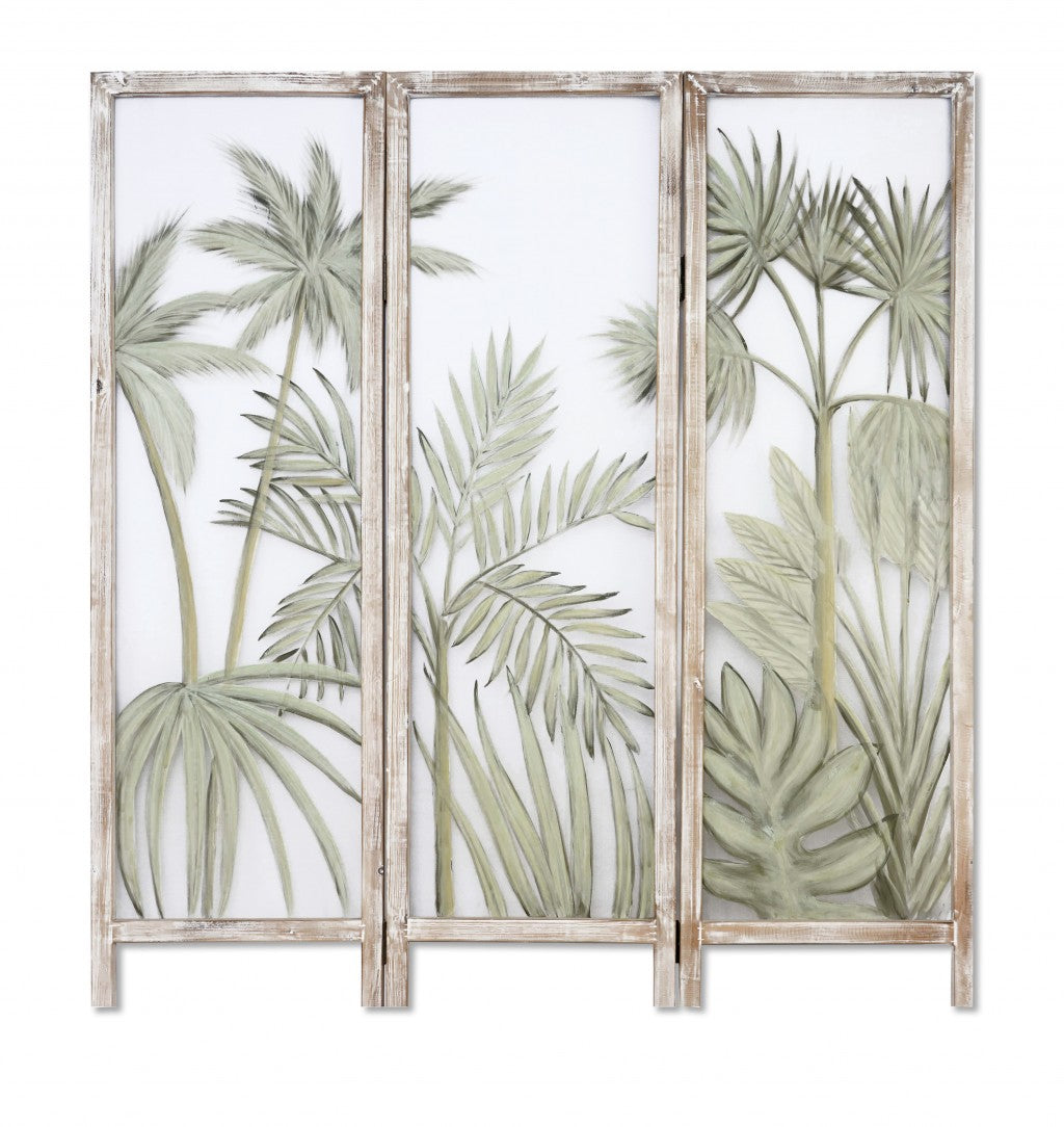 Earthy Opaque Palms Three Panel Room Divider Screen By Homeroots | Room Dividers | Modishstore - 5