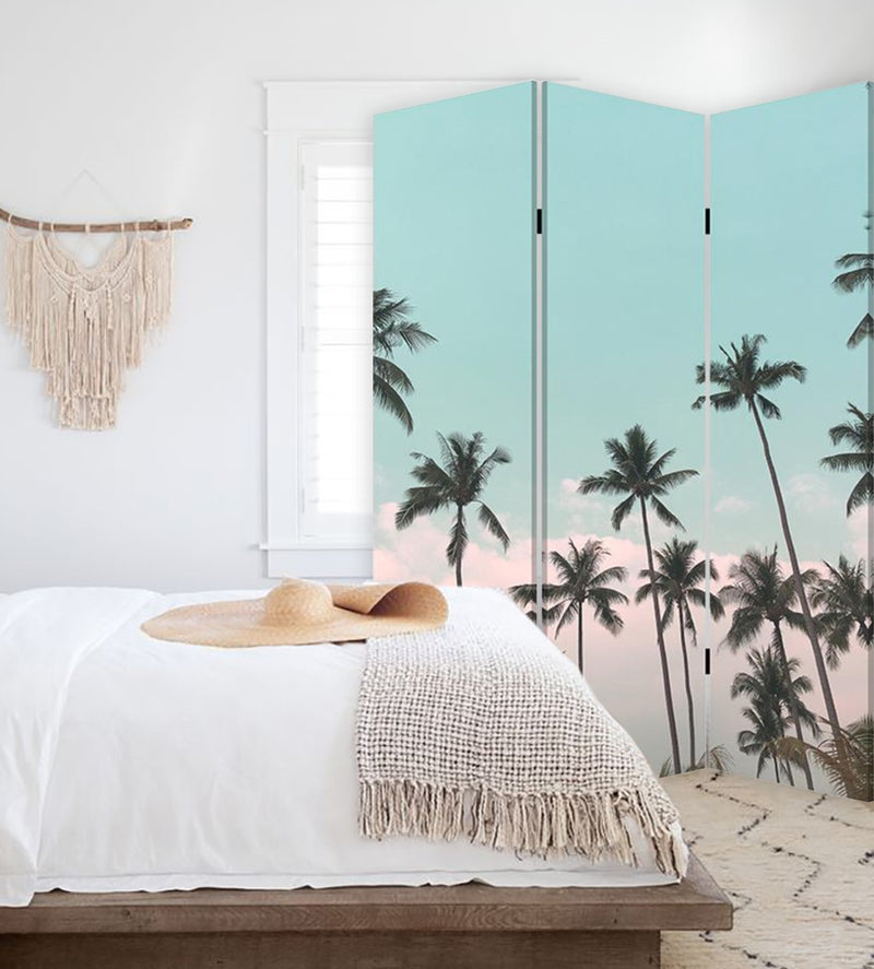 Tropical Palm Trees Room Three Panel Divider Screen By Homeroots | Room Dividers | Modishstore
