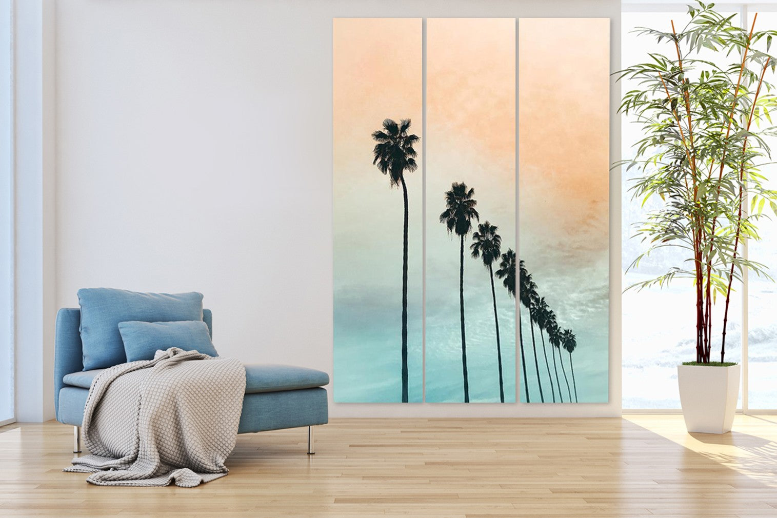 Tropical Palm Trees Room Three Panel Divider Screen By Homeroots | Room Dividers | Modishstore - 5
