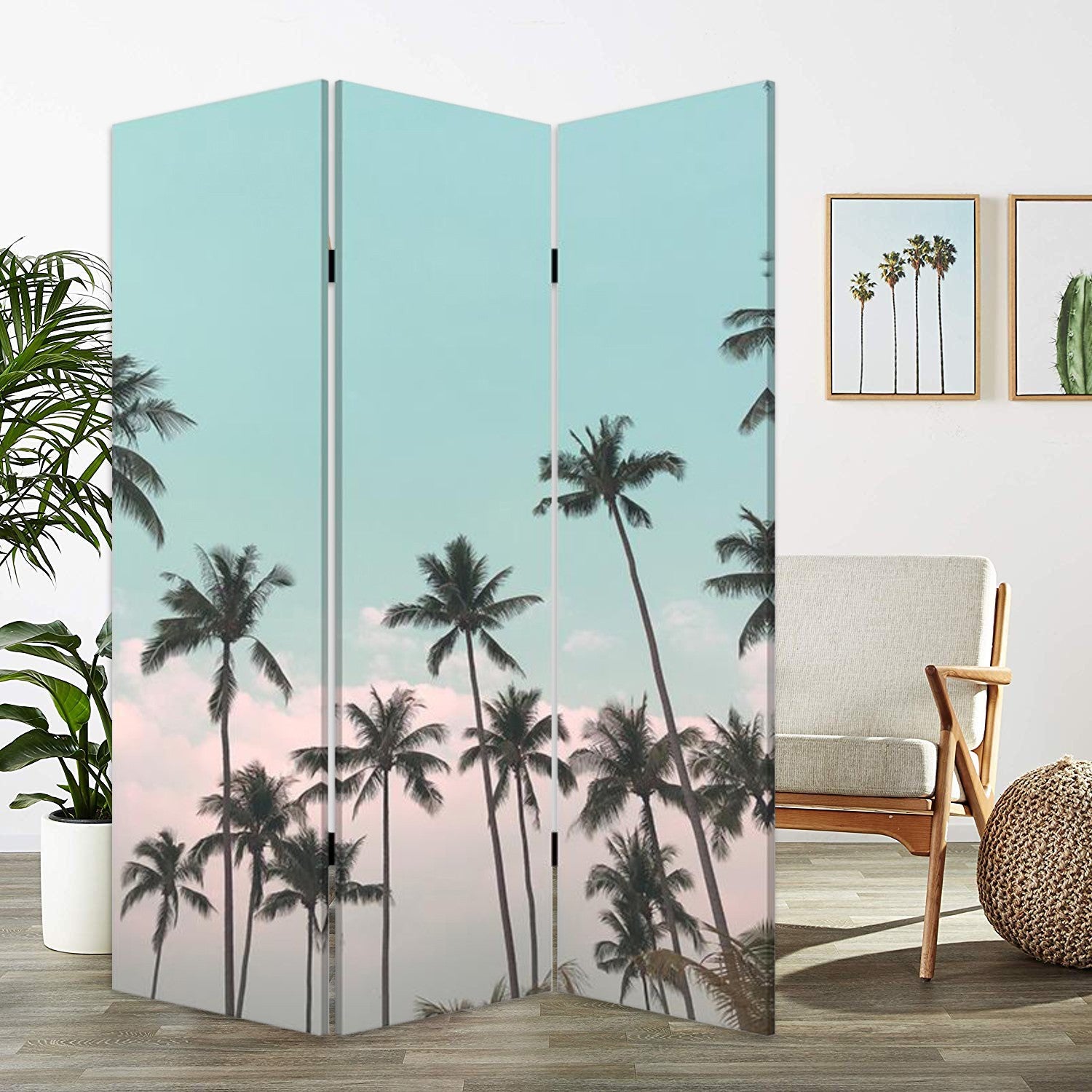 Tropical Palm Trees Room Three Panel Divider Screen By Homeroots | Room Dividers | Modishstore - 6
