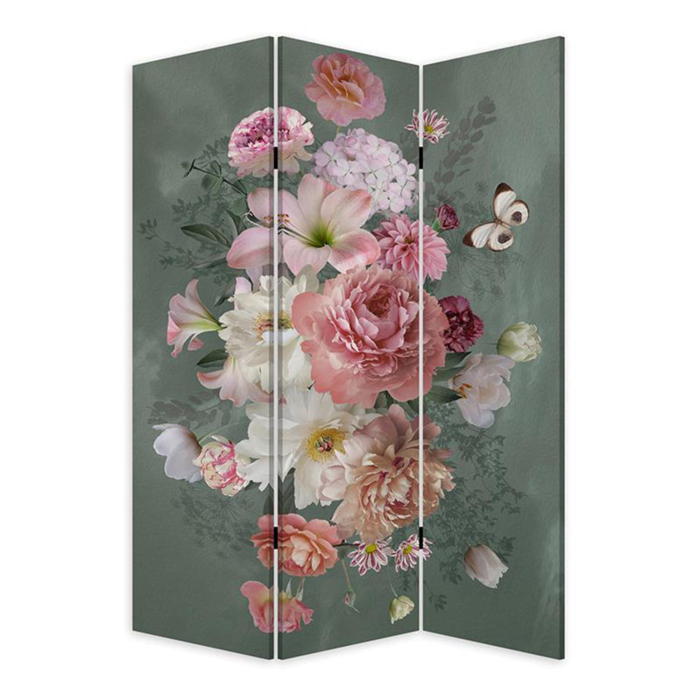Romantic Floral Three Panel Room Divider Screen By Homeroots | Room Dividers | Modishstore - 2